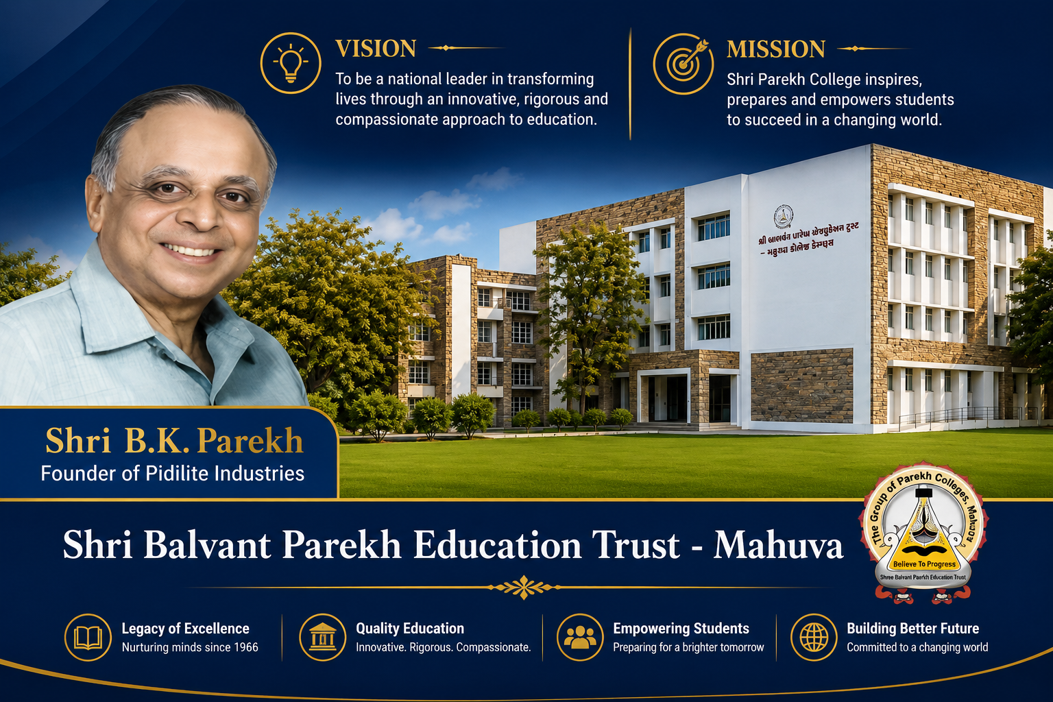 Shri B. K. Parekh Founder Pidilite Industries - SBPET Vision and Mission
